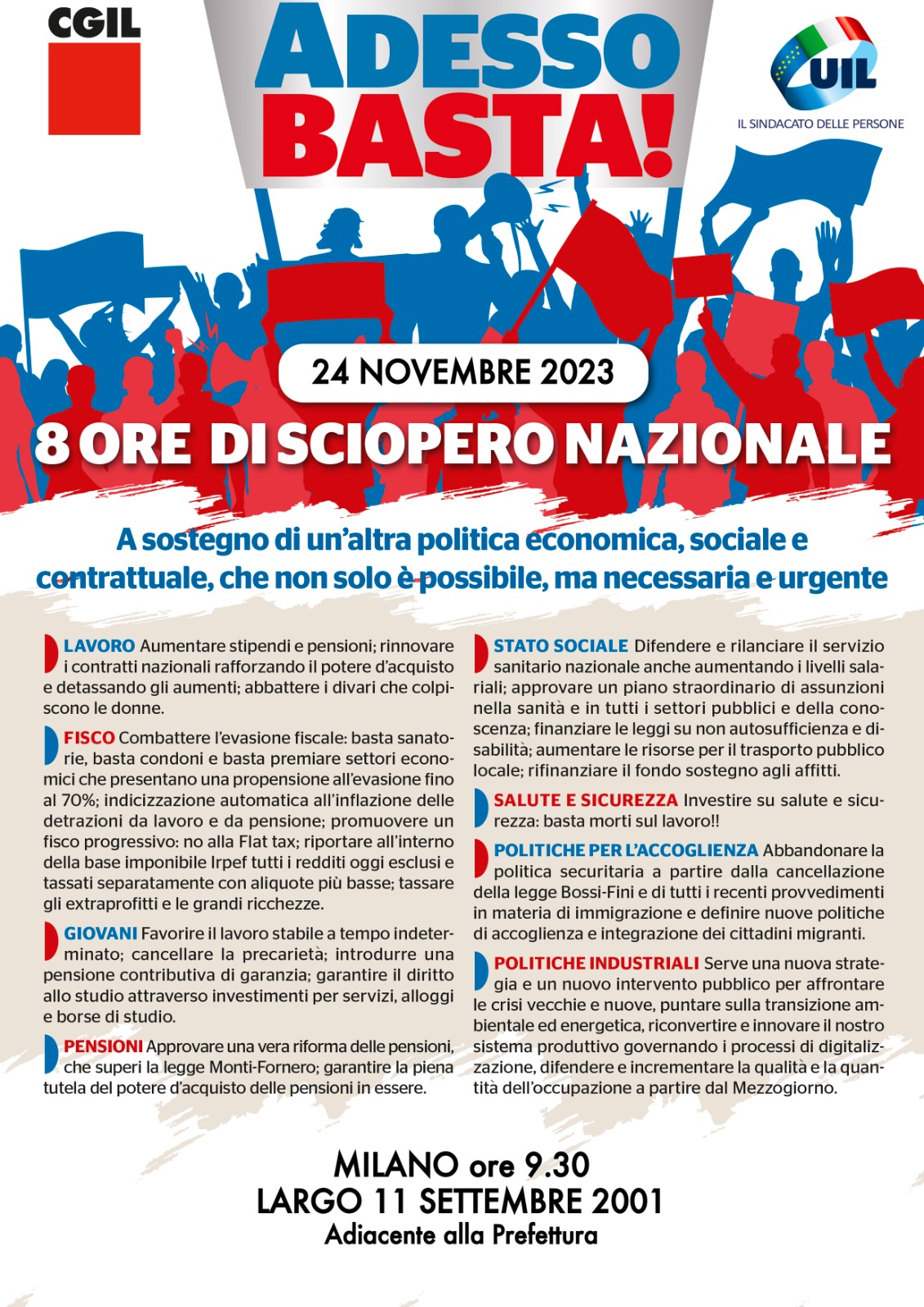 Adesso Basta- Sciopero Nazionale il 24 novembre 2023 di Cgil Uil 